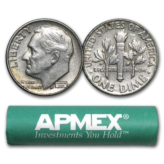 90% Silver Roosevelt Dimes 50-Coin Roll Avg Circ 90% Silver Roosevelt Dimes 50-Coin Roll Avg Circ